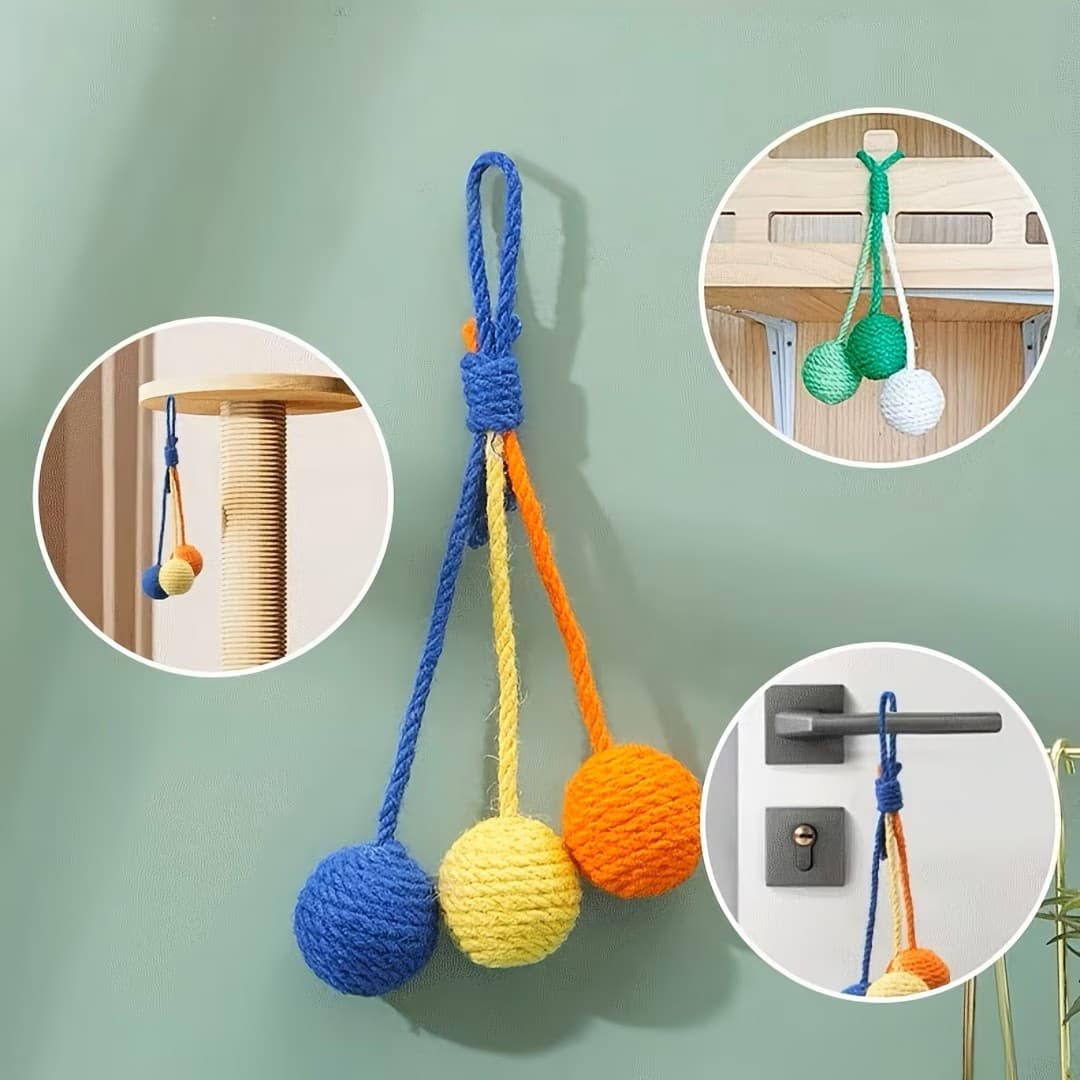 Jouet pour chat – balles en corde suspendues