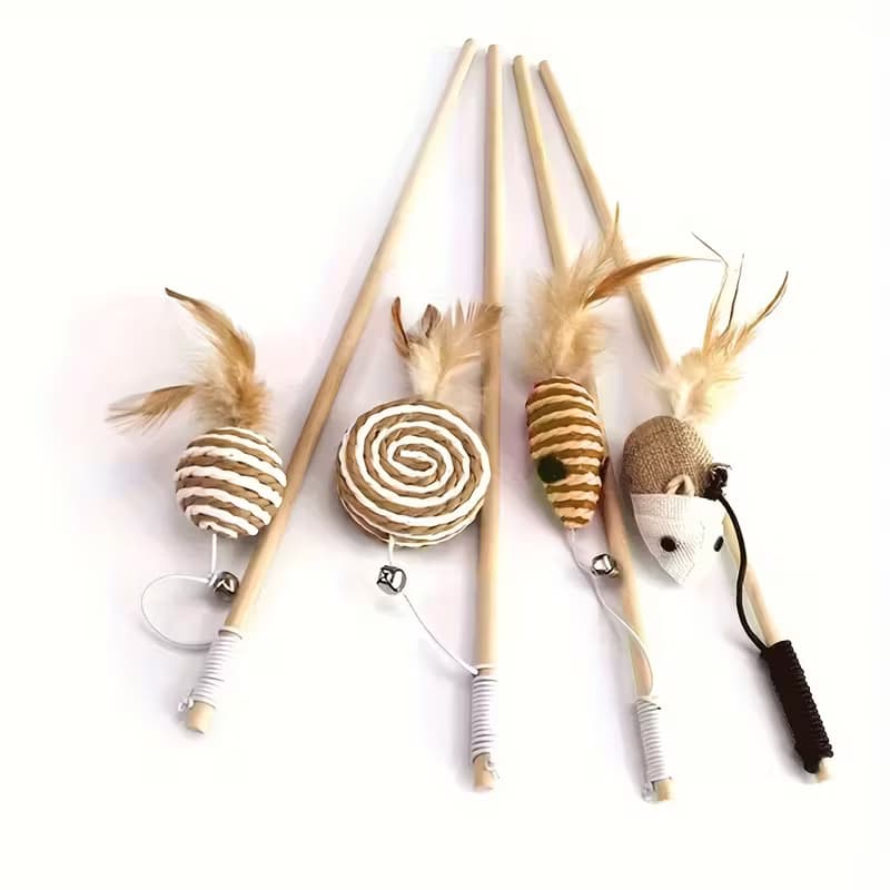 Canne à chat souris en sisal avec plume et clochette
